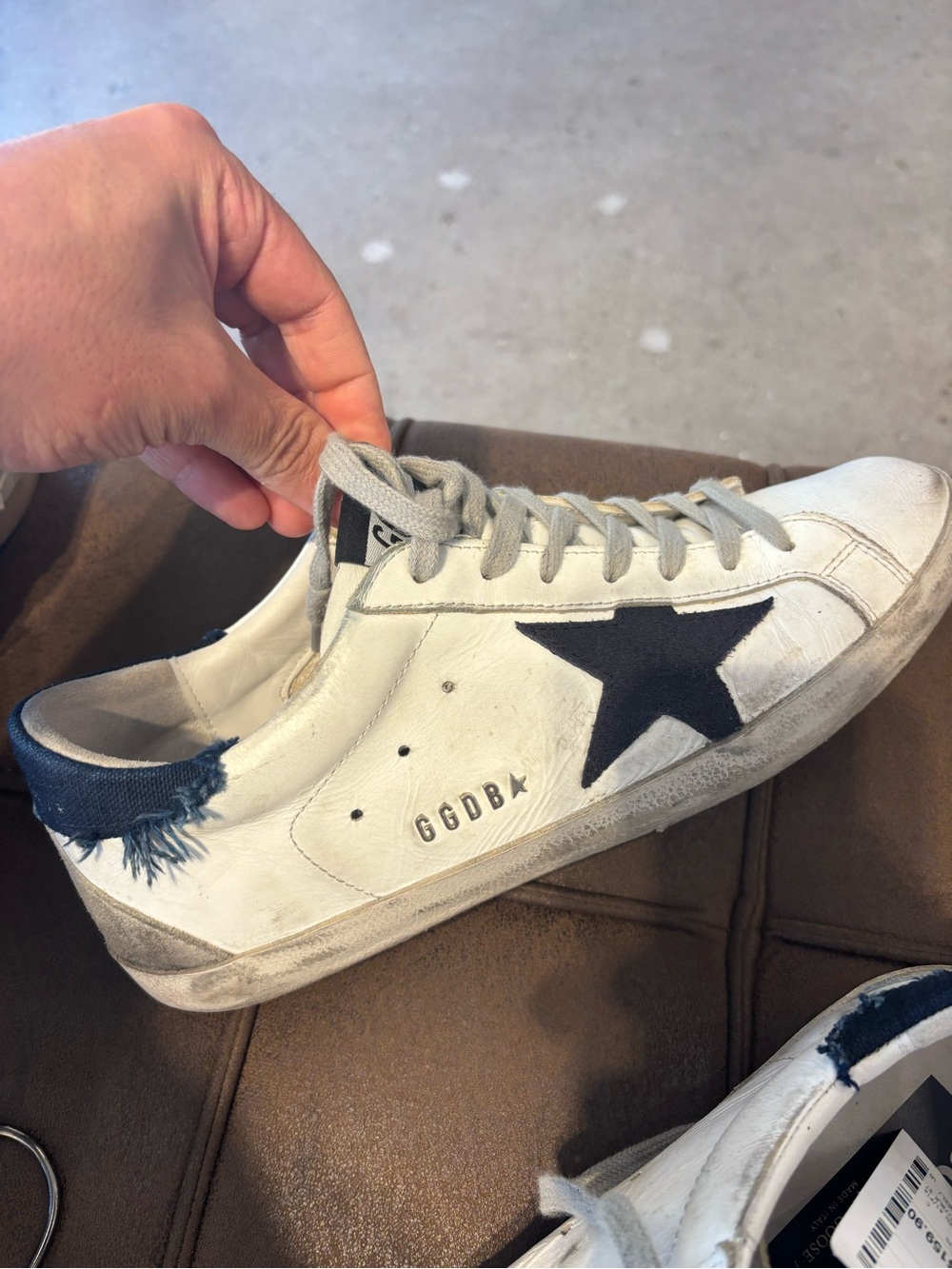 Golden Goose White Leather Sneaker with Navy Star and Heel
